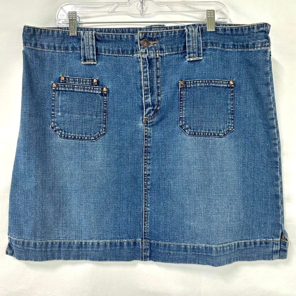 OLD NAVY 2000s Y2K Blue Denim Mini Skirt Patch Pockets Women Plus 16 Retro Boho